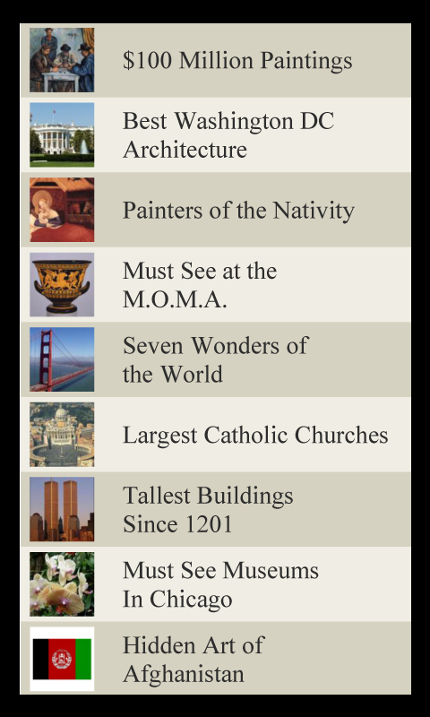 Android application Art and Architecture Lists screenshort