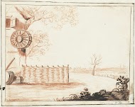 Boerenerf met werktuigen en hek