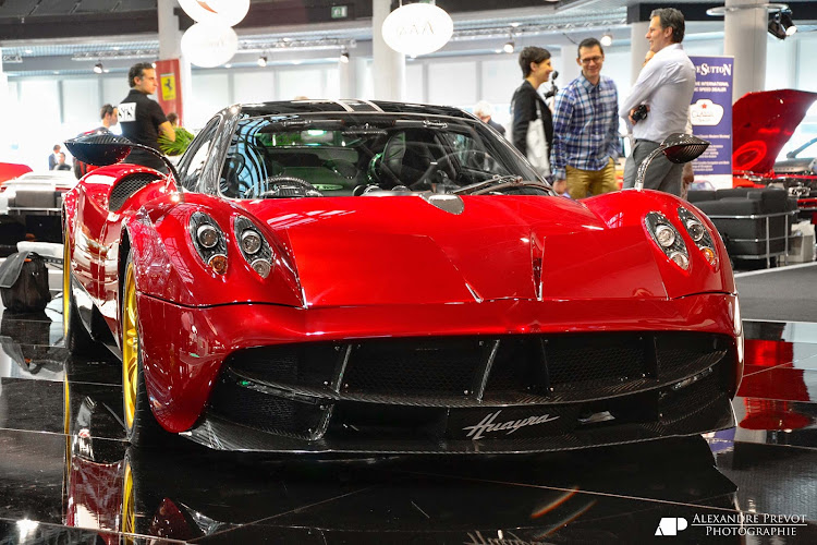 A Pagan Huayra (pronounced wai-rah), an Italian sports car produced by Pagani, in a Monte Carlo showroom.