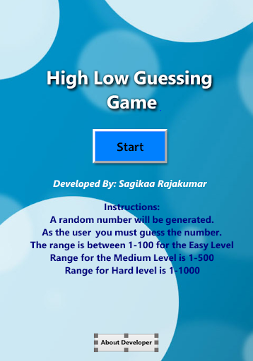 High Low Guessing Game Lite