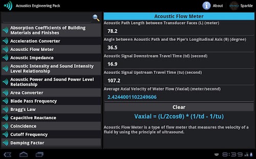 Android application Acoustics Engineering Tablet screenshort