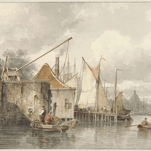 Boten bij een kade, Everhardus Koster, 1846 Rijksmuseum