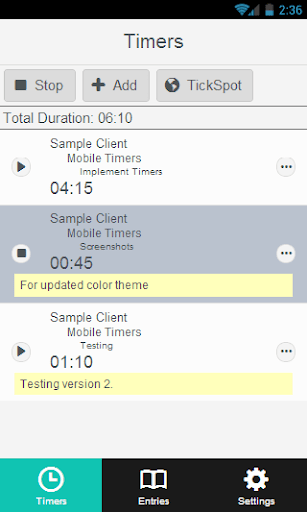 Tickspot Mobile Timers