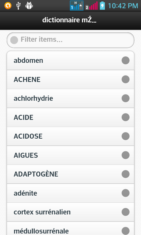 Android application dictionnaire Médical screenshort