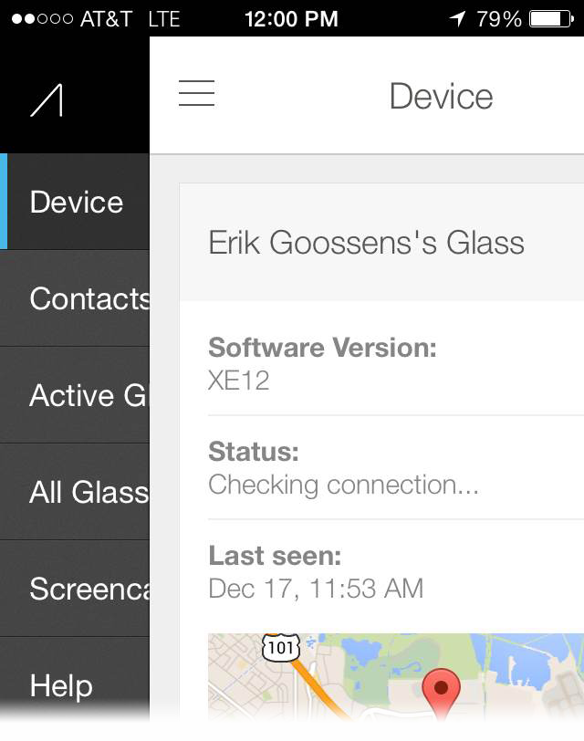 MyGlass for iOS device screen