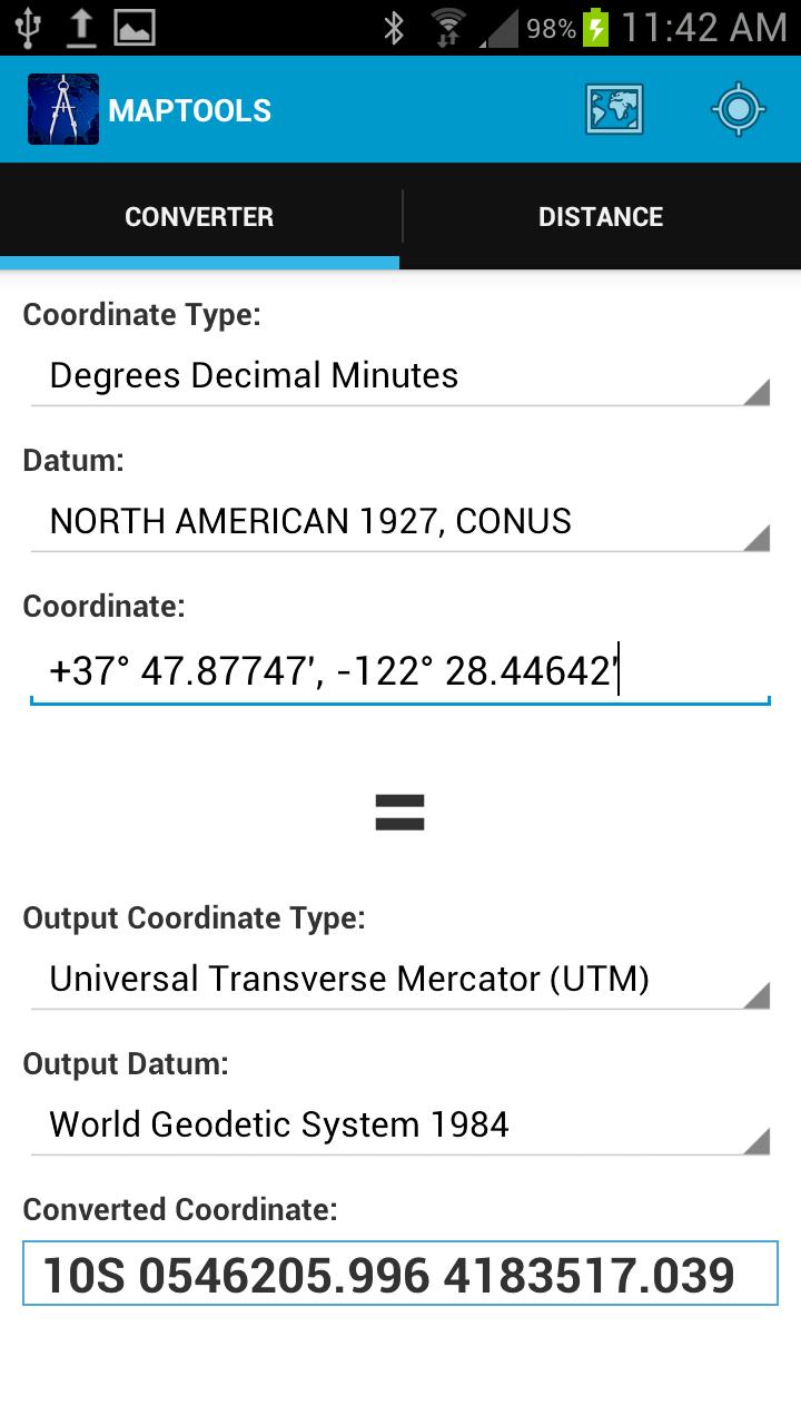 Map Tools - Coordinates Datums Screen 1