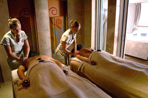 Disney-Wonder-Vista-Spa-Villas-couples-massage - Salon treatments are available for both women and men at the Vista Spa on deck 9 of Disney Wonder. Operated by Steiner of London, the most prestigious name in the spa industry, the spa offers a wide range of treatments, including couples massage and a 75-minute Elemis Aroma Stone Therapy.