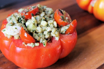 Grilled Tomato Orzo Salad in a Tomato Bowl 