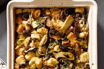 Focaccia Stuffing with Leeks and Wild Mushrooms