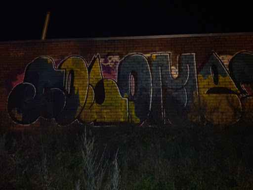 Blue and Yellow Letters Graffitti