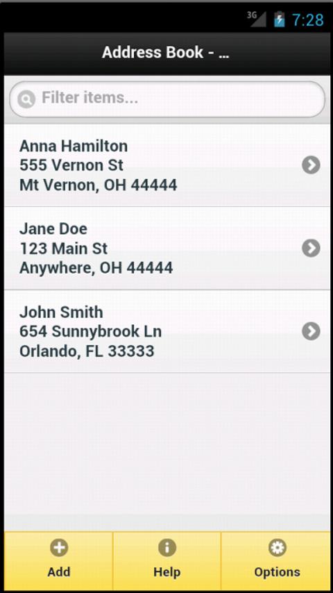 Address Book - Quick Navigate Screen 3