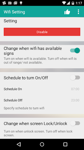 WiFi Setting Auto On Off WiFi