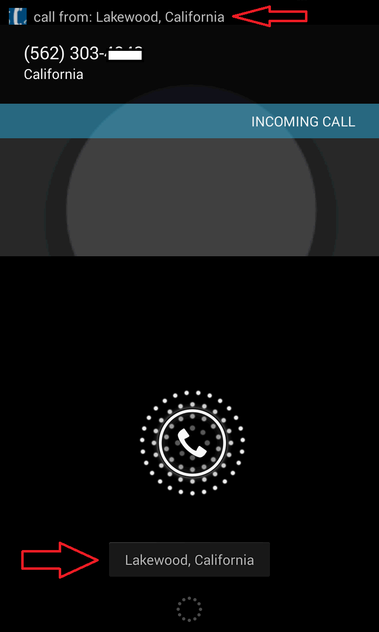 City State ID on incoming call Screen 1