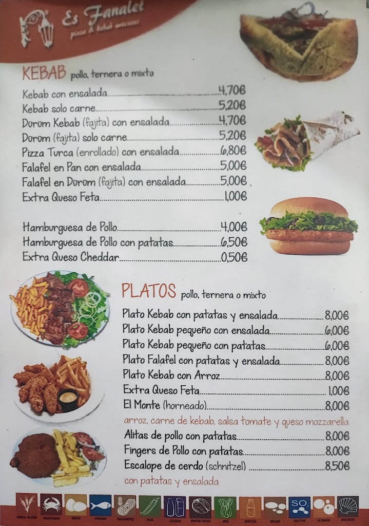 Pizzeria Kebab Es Fanalet — Carta
