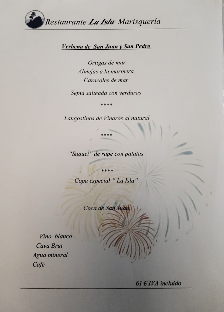 Restaurante La Isla - Vinaros — Carta