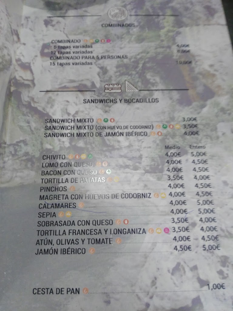 Taberna Cazorla — Carta