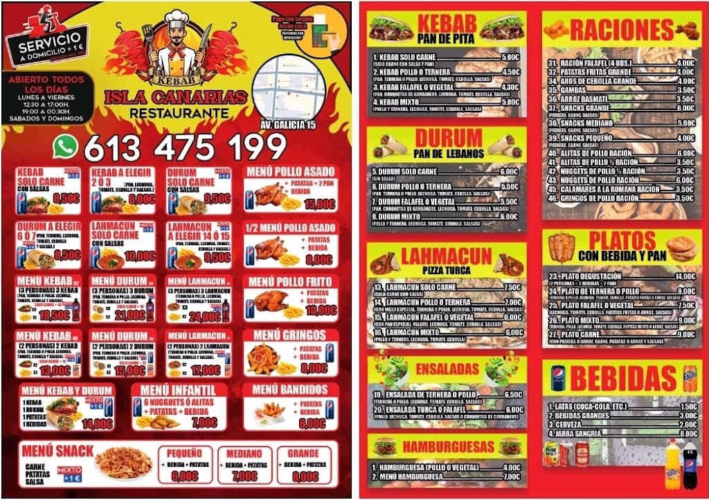 kebab Isla Canarias — Carta