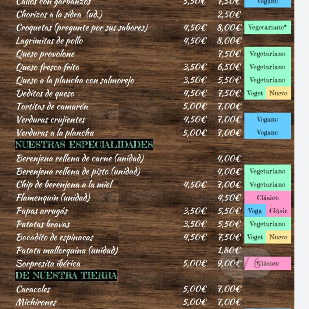 Alameda Tapas — Carta
