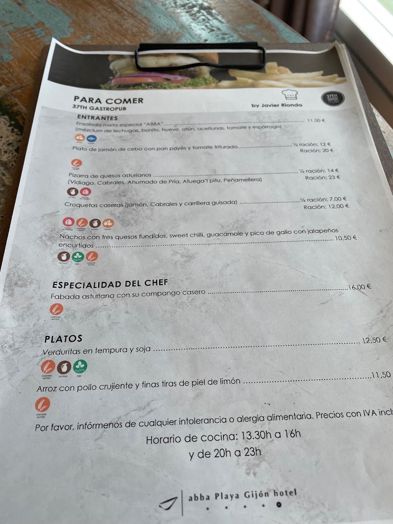 The Roof Terrace - 37th Gastro Pub by abba Playa de Gijon — Carta