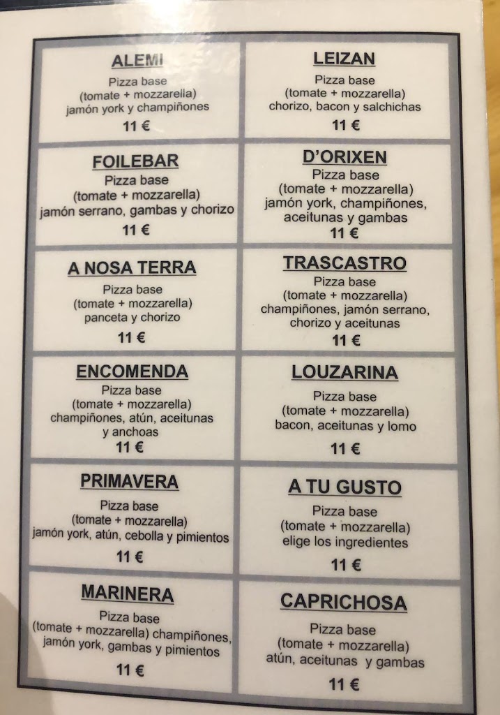 Taberna D'orixen — Carta