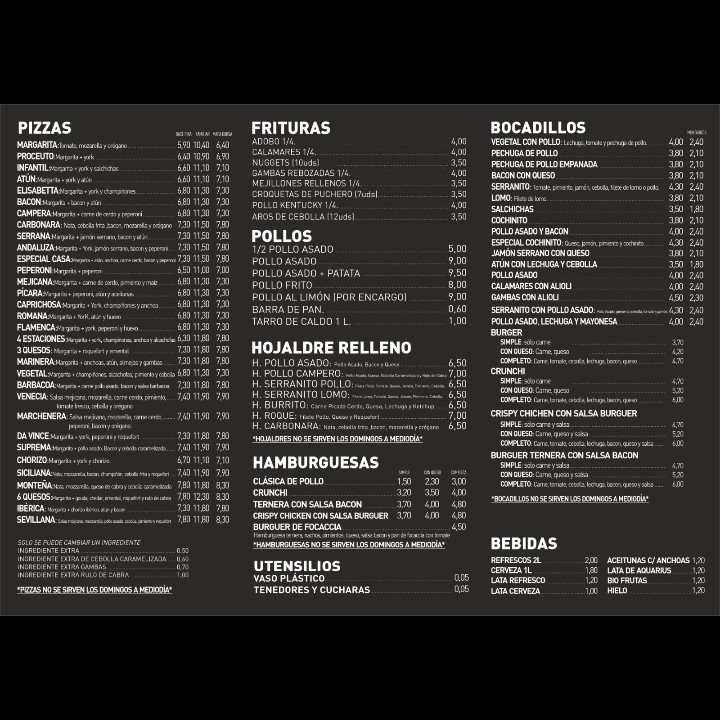 Asador San Sebastian — Carta