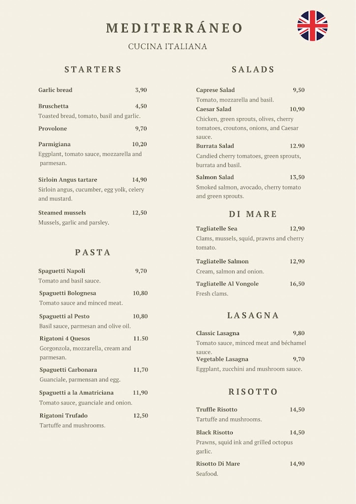 Mediterraneo Restaurante — Carta