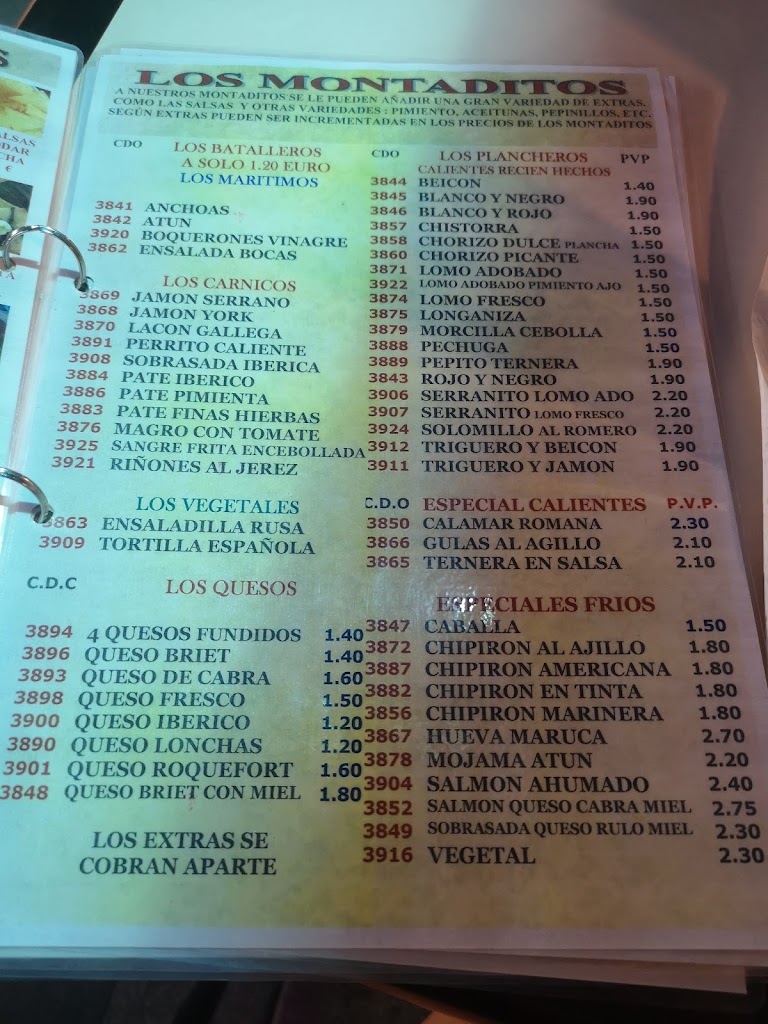 Restaurante Cozar — Carta