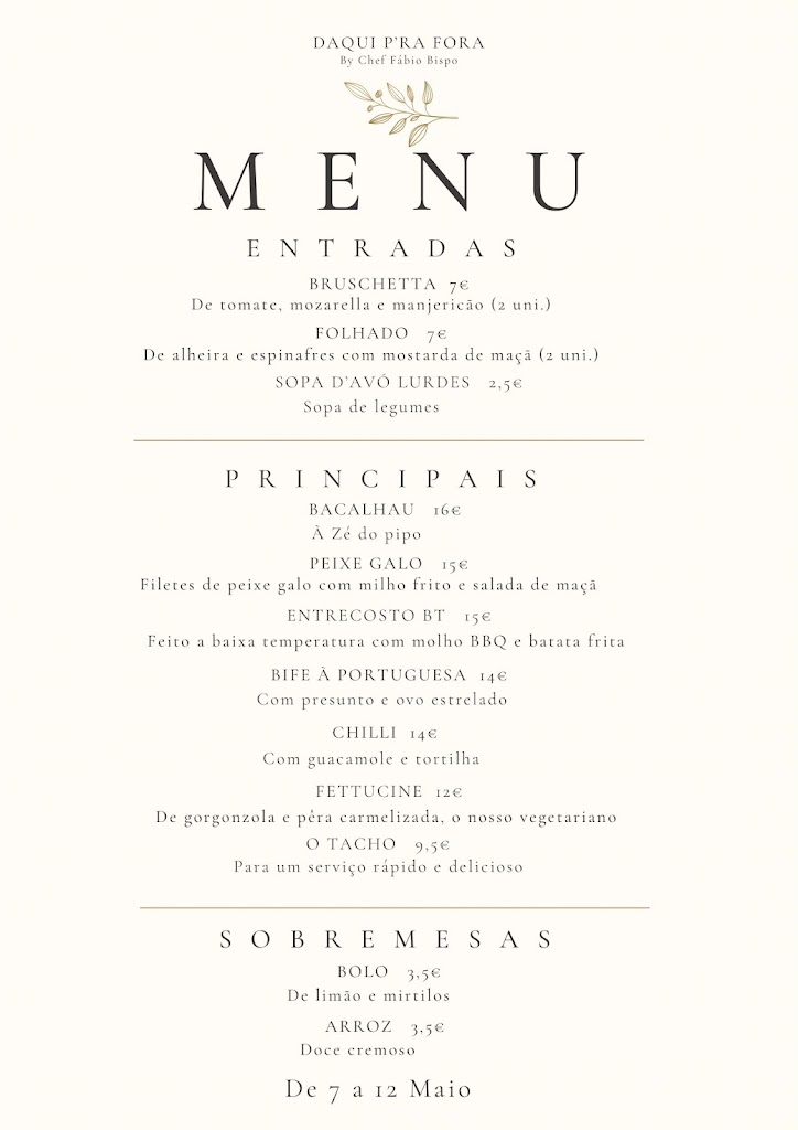Daqui p'ra fora take away — Carta