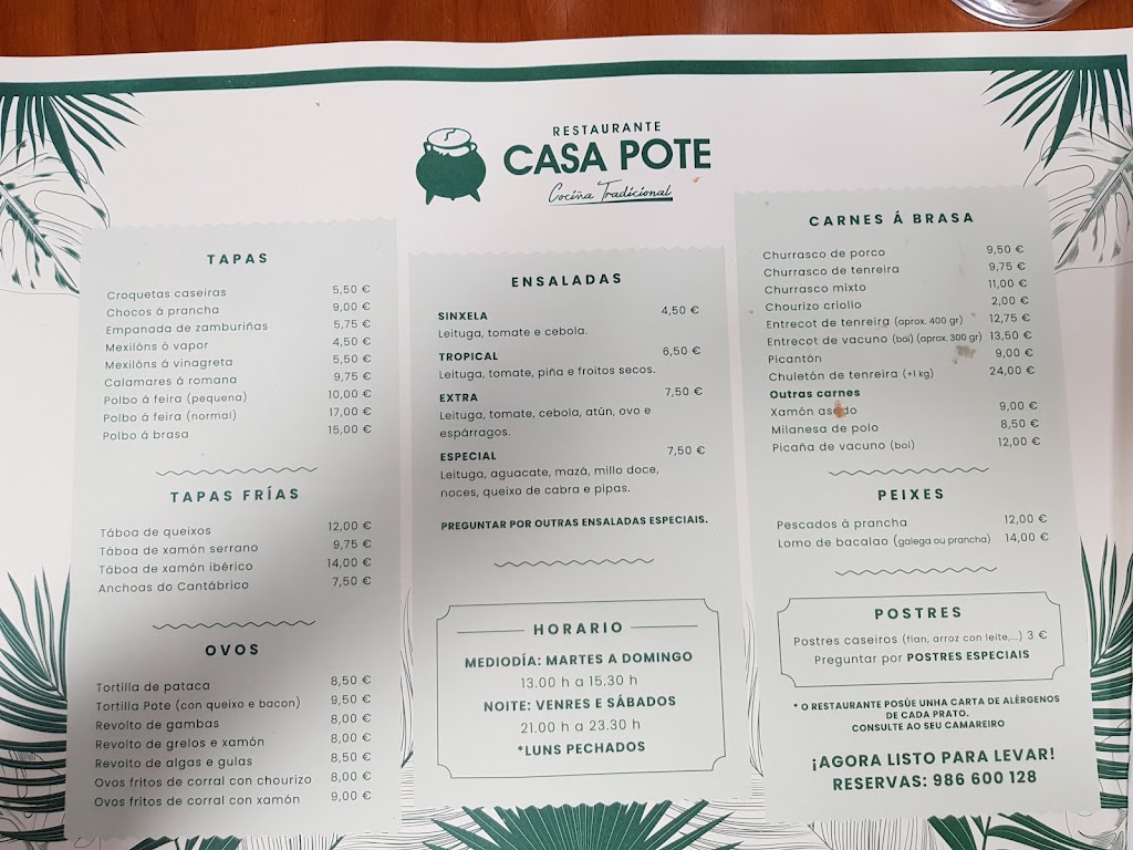 Restaurante Casa Pote — Carta