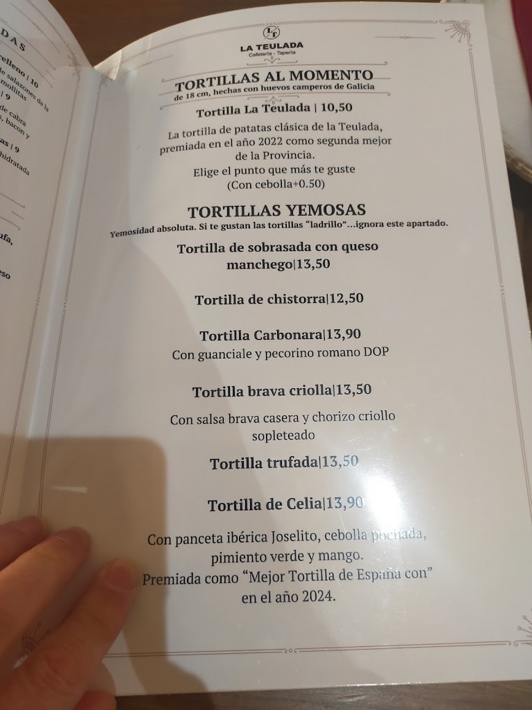 Cafeteria La Teulada Elx — Carta