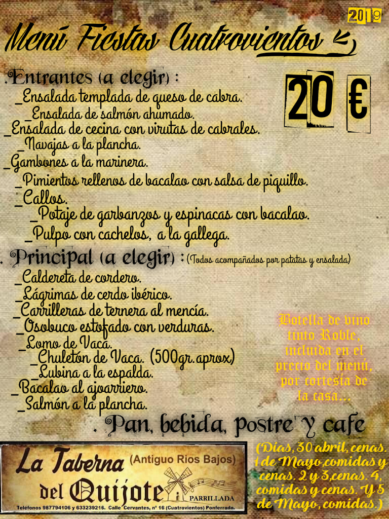 Restaurante La Taberna del Quijote — Carta
