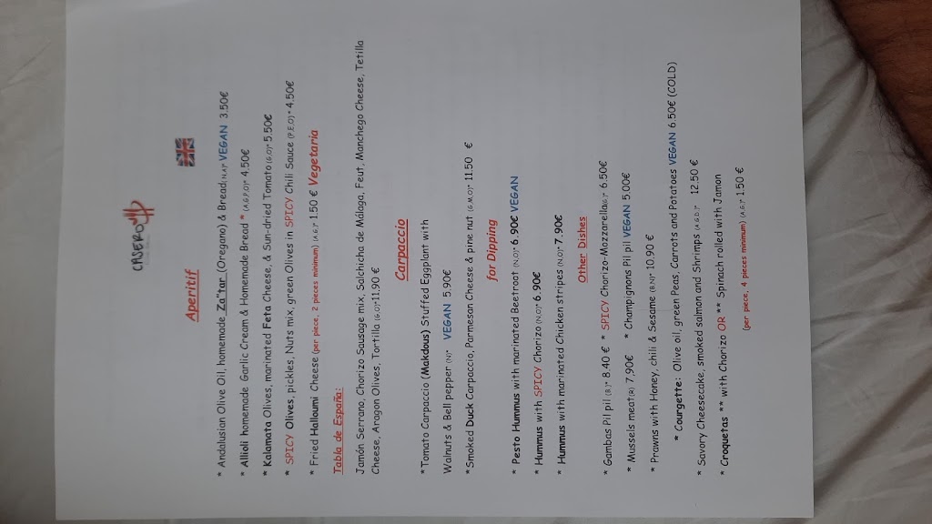 Casero La comida Mediterranea — Carta