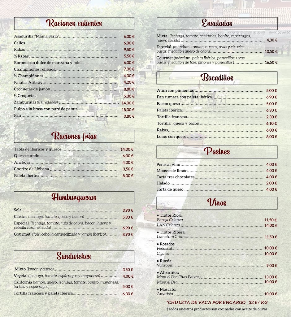 Bar Tino (estanco, loterias y comestibles) — Carta
