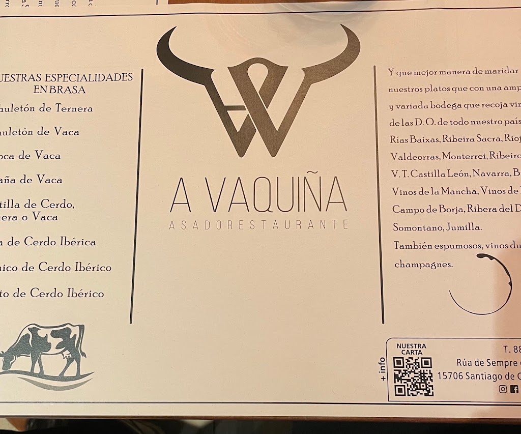 Asador Restaurante A Vaquina — Carta