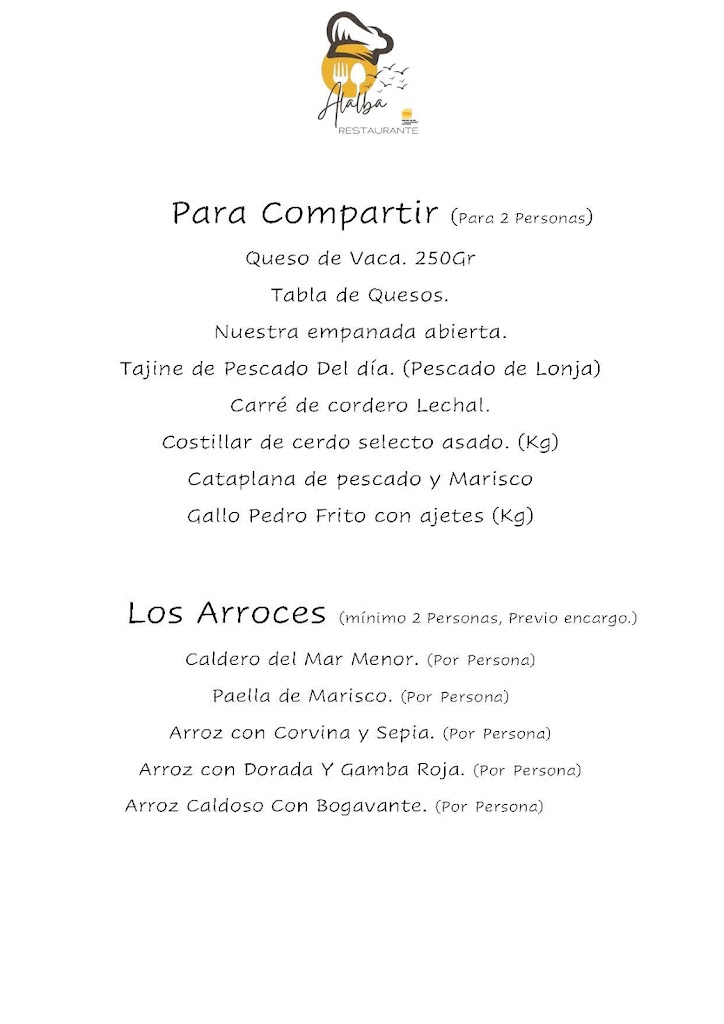 Restaurante Alalba — Carta