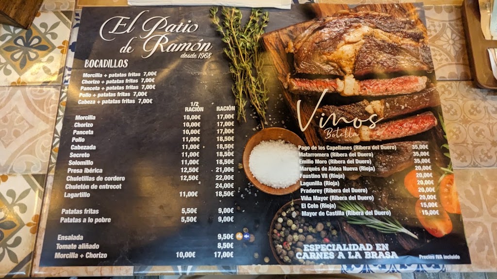 Bar El Patio de Ramon — Carta
