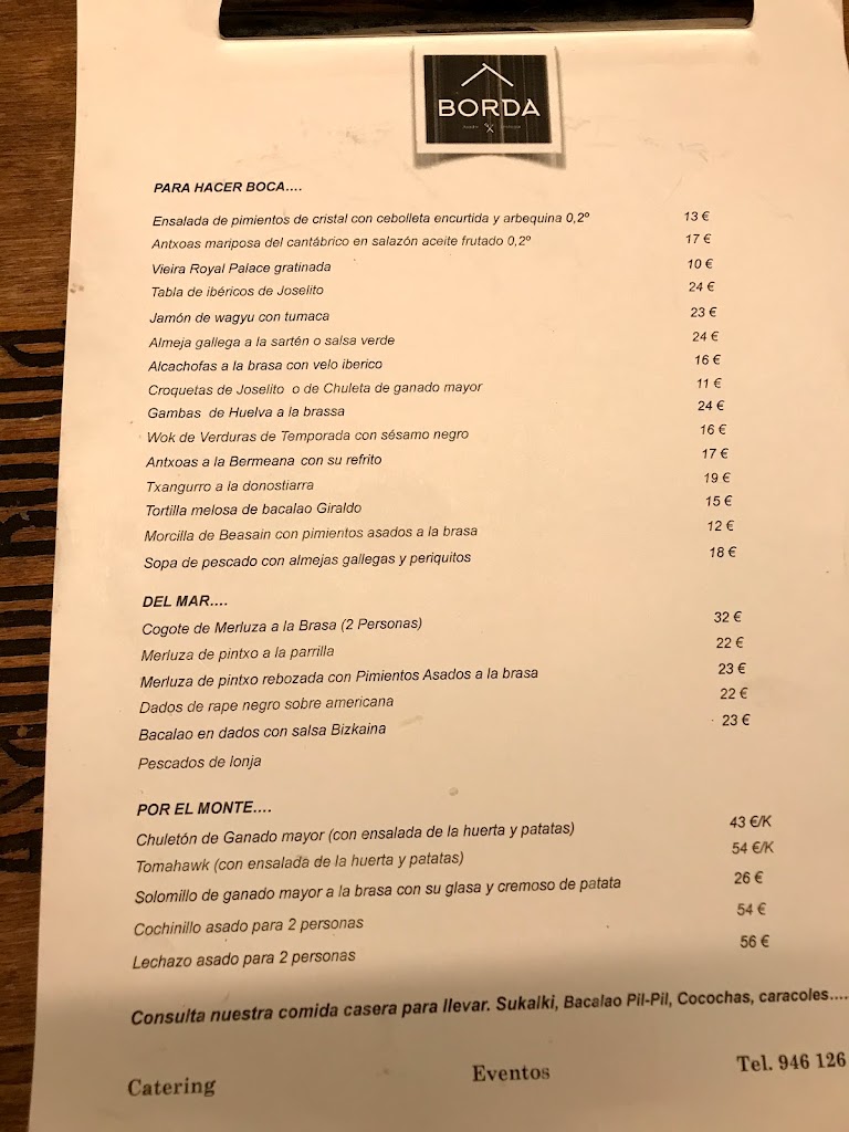 Asador Borda — Carta