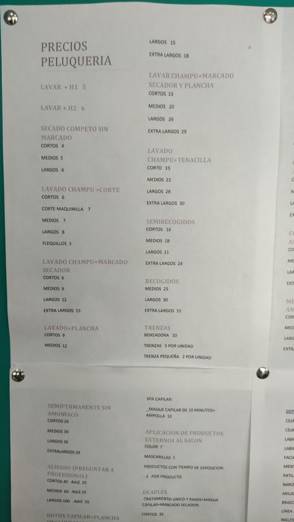 Peluqueria y estetica Los Angeles — Carta