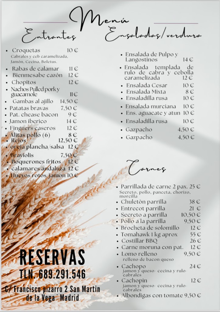 Cocina de la vega — Carta