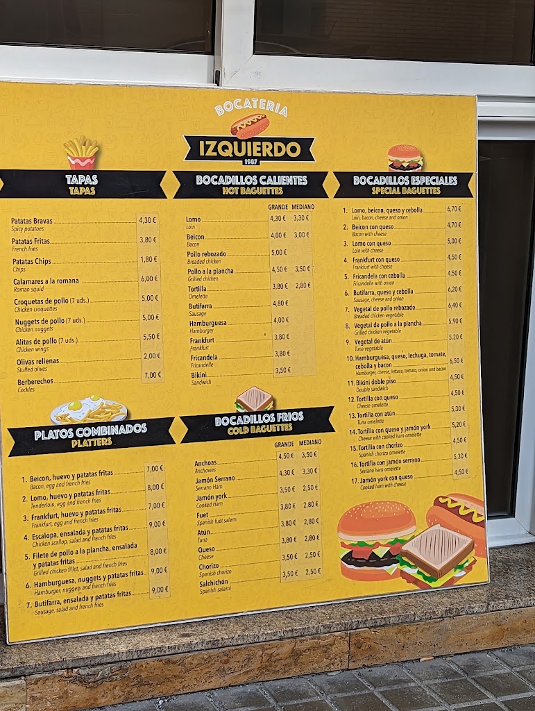 Bocateria Izquierdo Cafeteria | Blanes — Carta