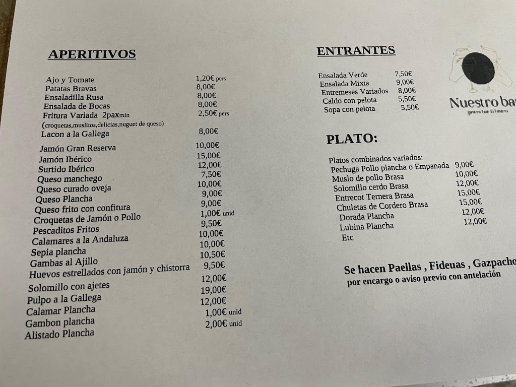 Nuestro Bar — Carta