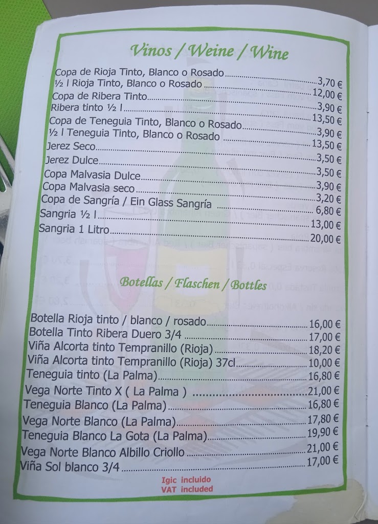 Restaurante la Placeta — Carta