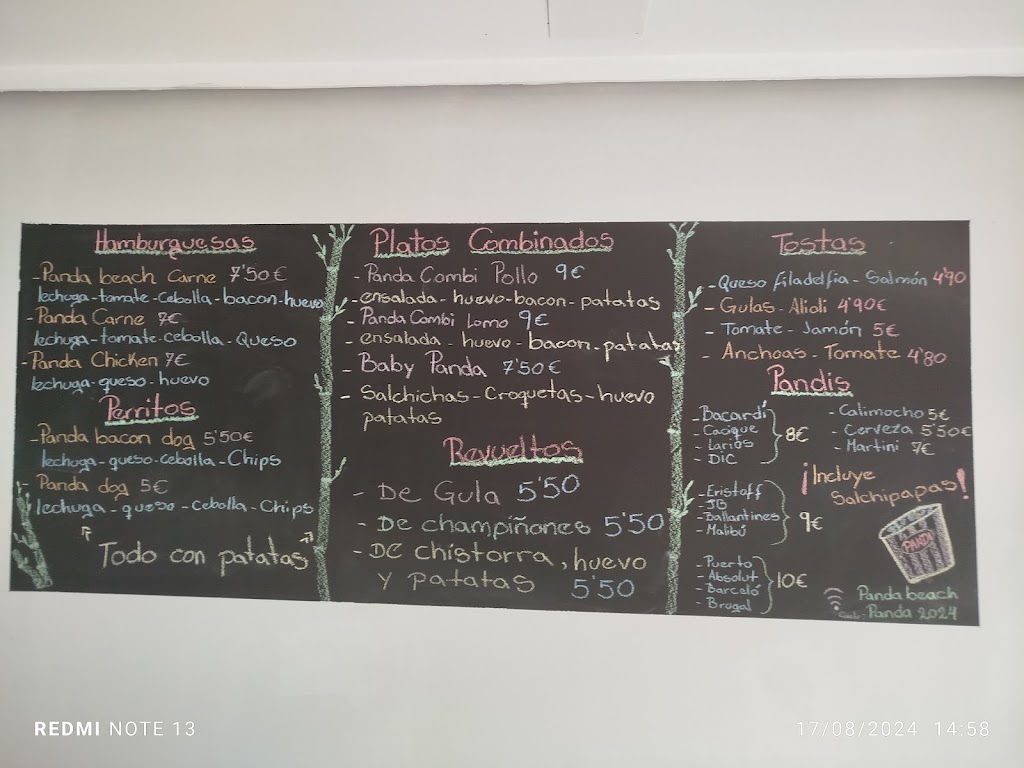 Panda Beach Gastrobar — Carta
