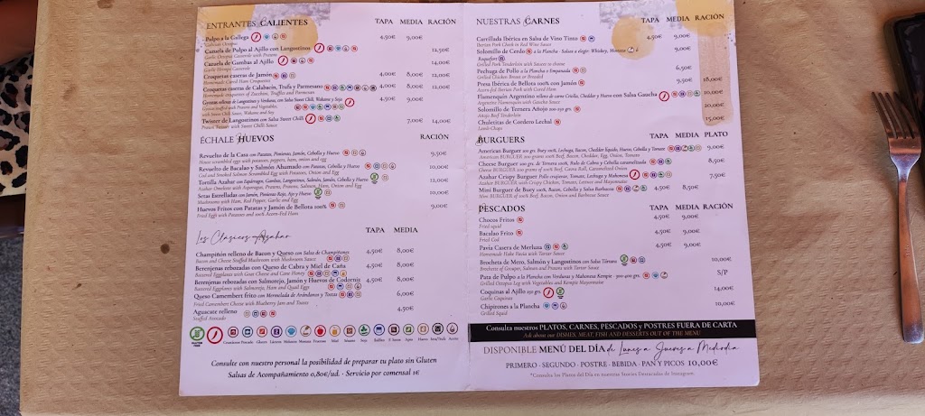 Bar restaurante Azahar — Carta