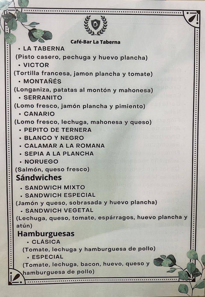 La Taberna "Ka la Paqui" — Carta