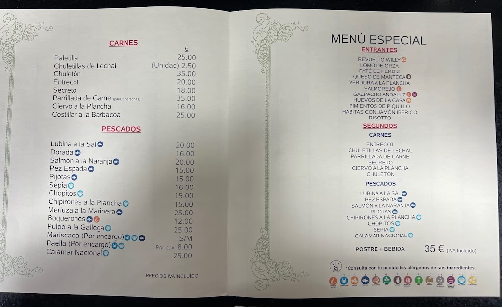 Restaurante El Bar de Willy gourmet — Carta