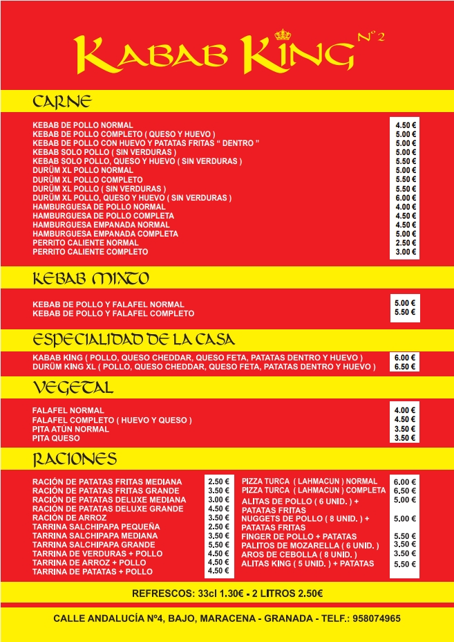Kabab King N2 Maracena — Carta