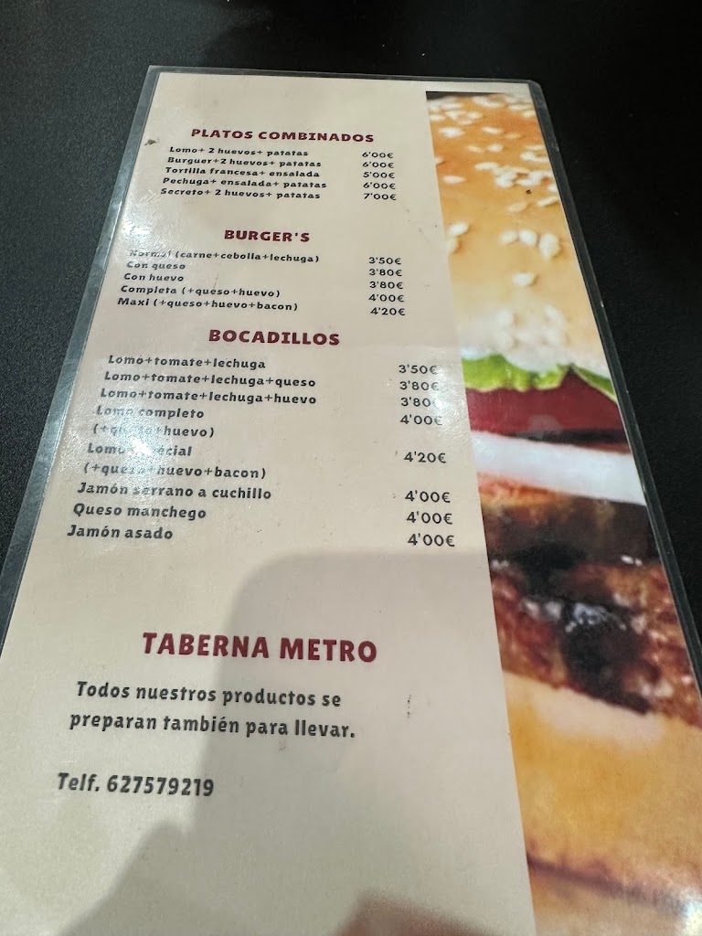 Taberna Metro — Carta