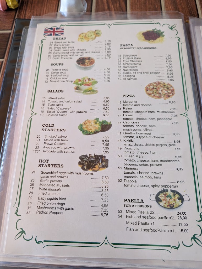 Queen Mary restaurante — Carta