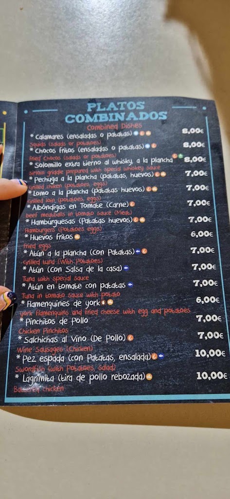 Bar-Cafeteria Arcoiris — Carta